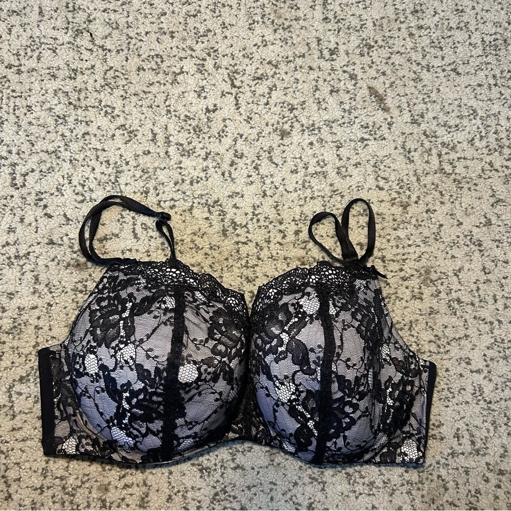 Cacique Black Floral Laced Under-Wire Bra Size 38DD